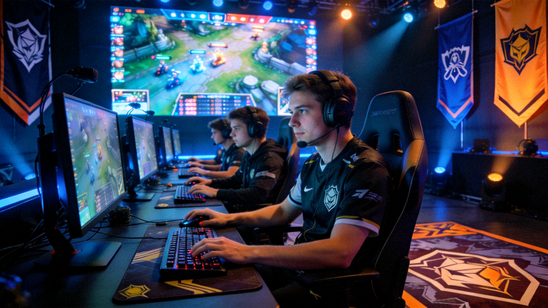 电竞比赛现场 - 英雄联盟职业选手在比赛中专注操作